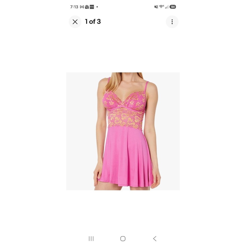 Cosabella Savona Curvy Chemise & G-String Set Rani Pink/Gold. L. NWT